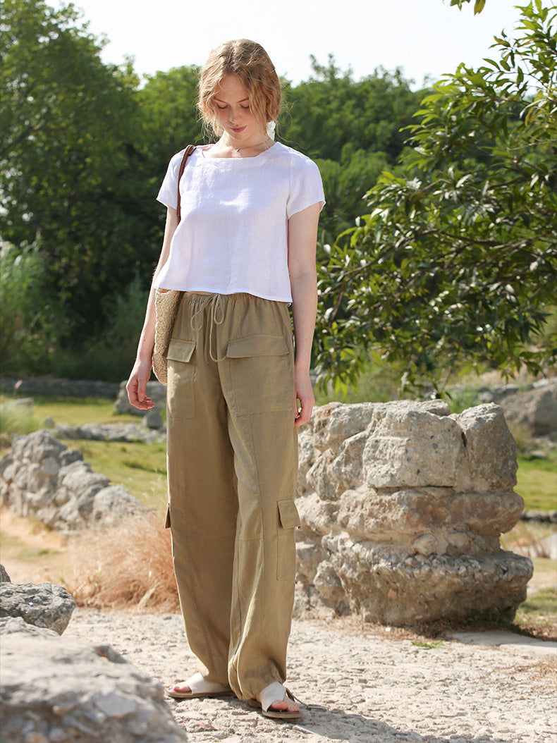 Linen Square Neck Loose Cropped Top