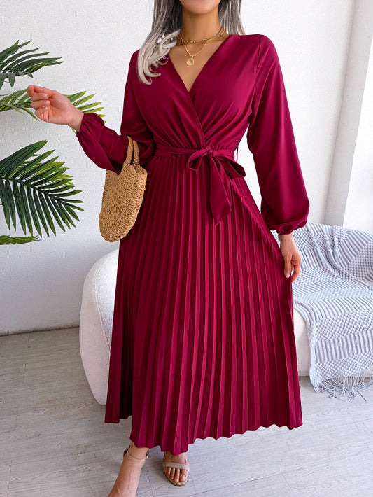 Cross V-neck Long Sleeve Dress