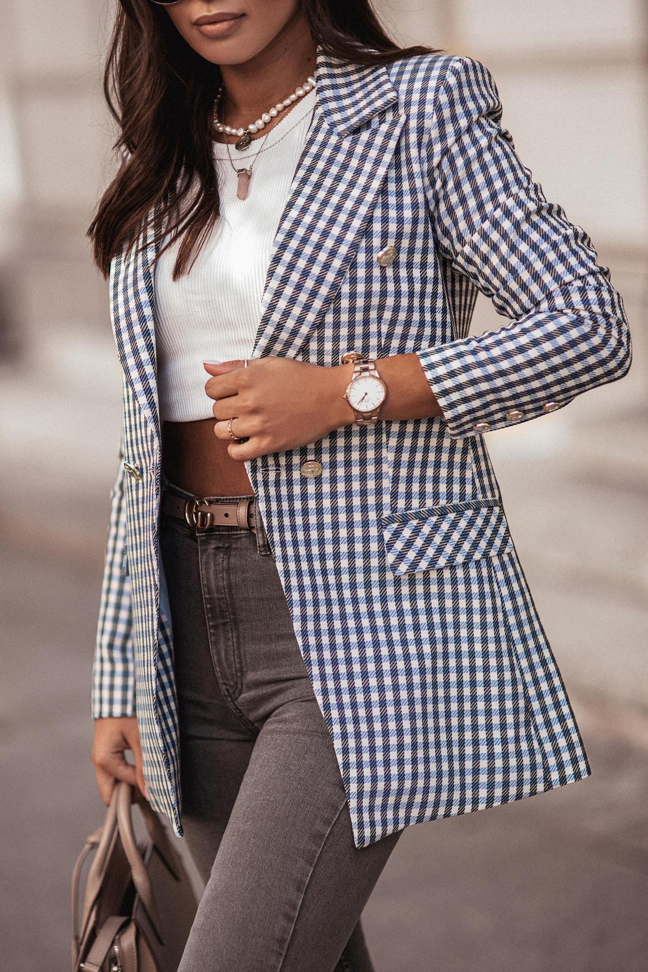 Double Breasted Plaid Blazer