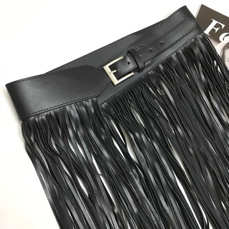 Nadine Faux Leather Tassel Skirt Belt