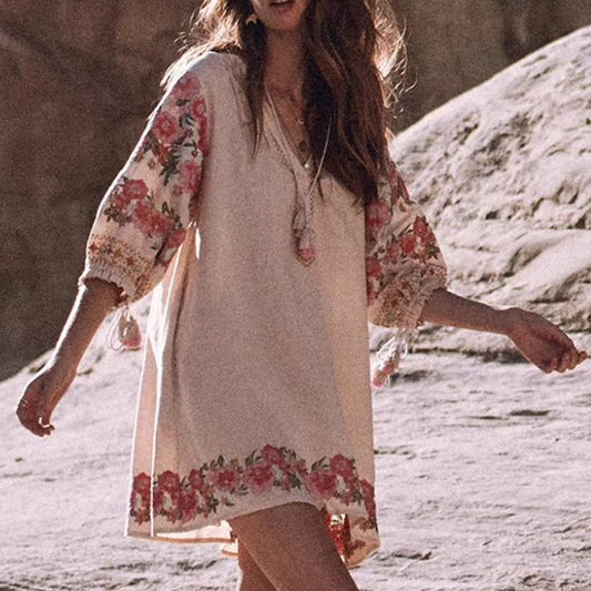 Rosalie Floral Embroidery Mini Folk Dress