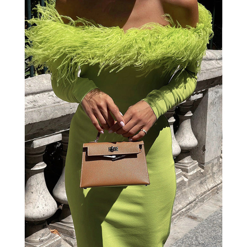 Fur Collar Off Shoulder Dress