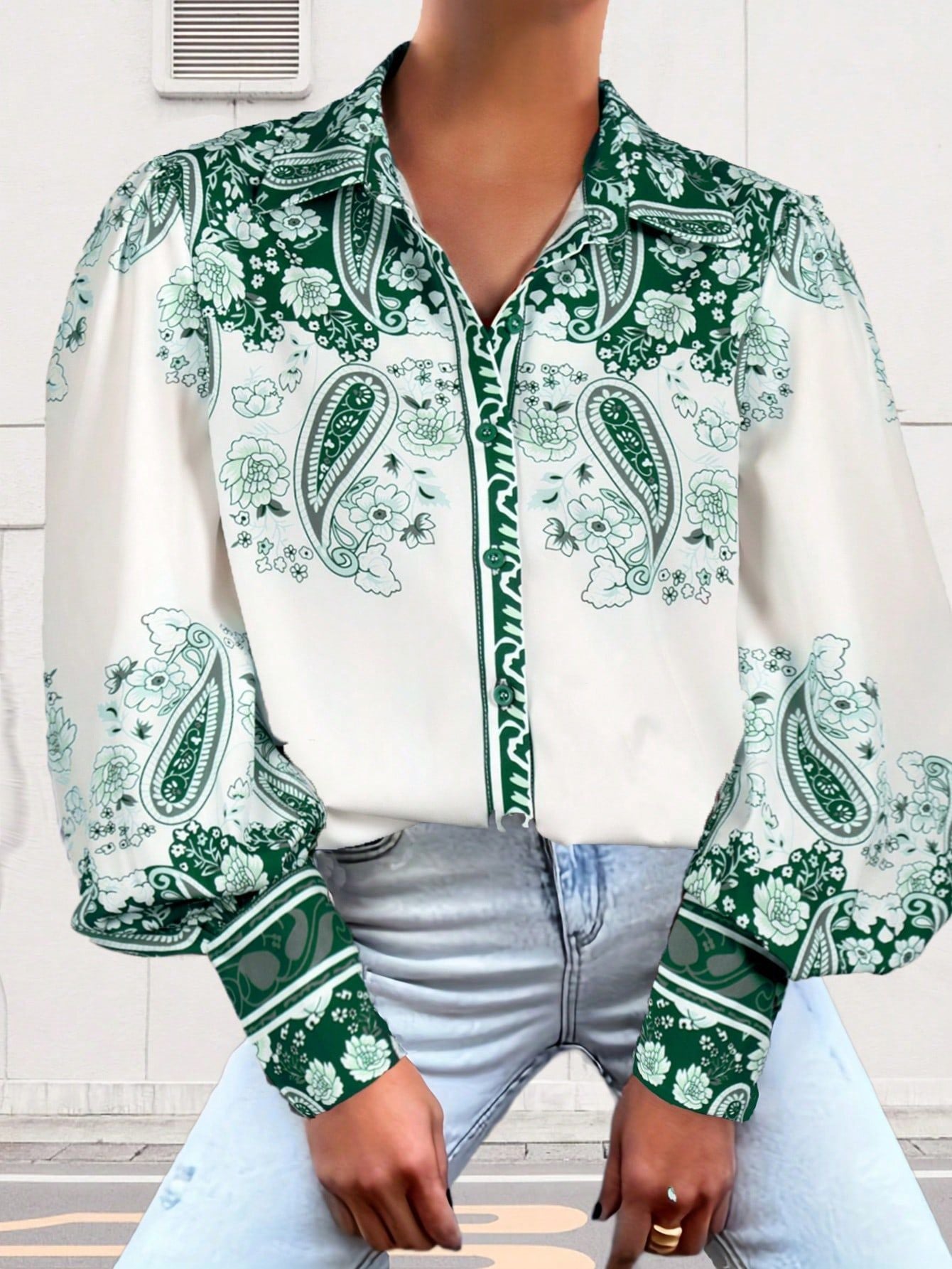 Coline Vintage Print Puff Sleeve Victorian Blouse