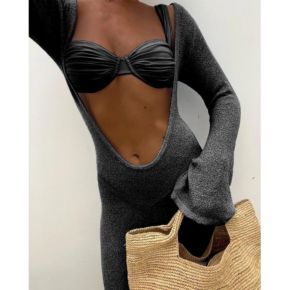 Blue Underwire Mesh Three Piece Swim Set