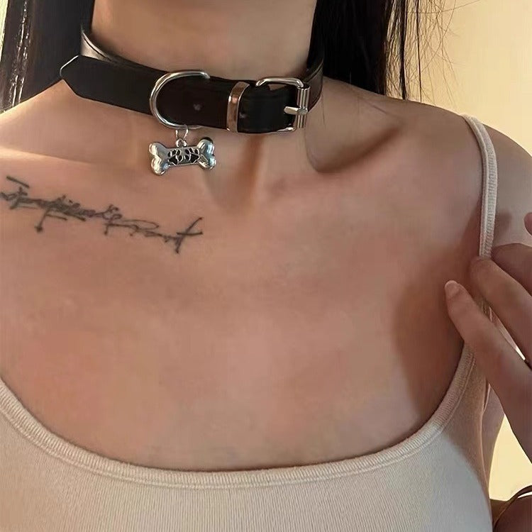 Dark Aesthetic Dog Bone Choker Necklace