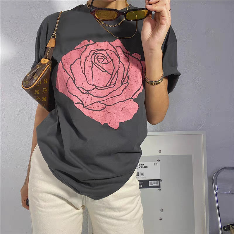 Rosa Big Rose Graphic Print Boho T-Shirts