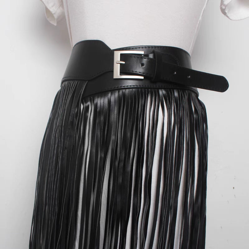 Nadine Faux Leather Tassel Skirt Belt