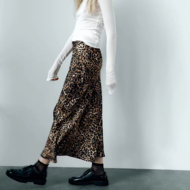 Jain Dark Leopard Print Satin Maxi Skirt