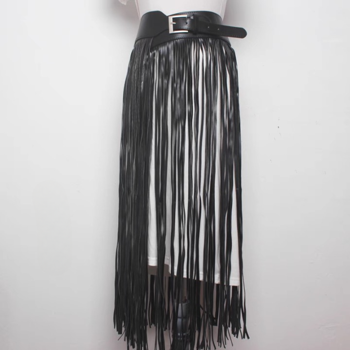 Nadine Faux Leather Tassel Skirt Belt