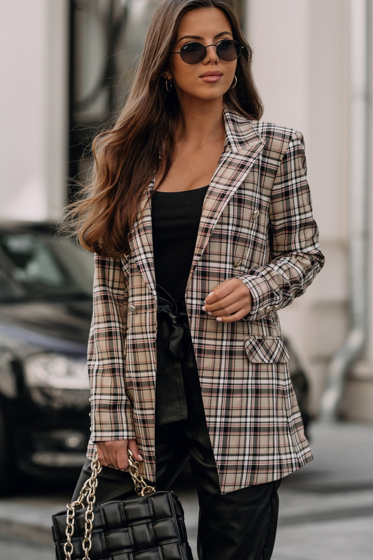 Double Breasted Plaid Blazer