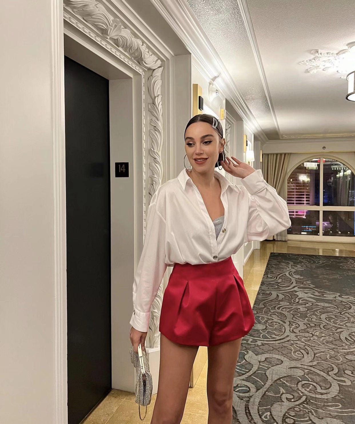 Hight Waist Hot-Shorts Elegant Loose Flare Mini Shorts Wide Leg Solid Color Shorts