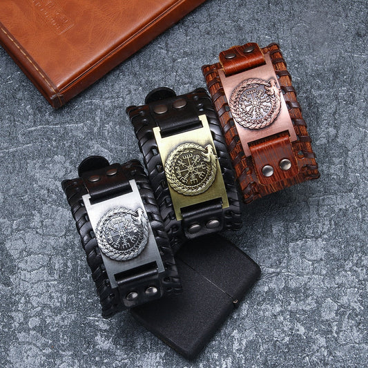Ouroboros Viking Wide Leather Bracelet
