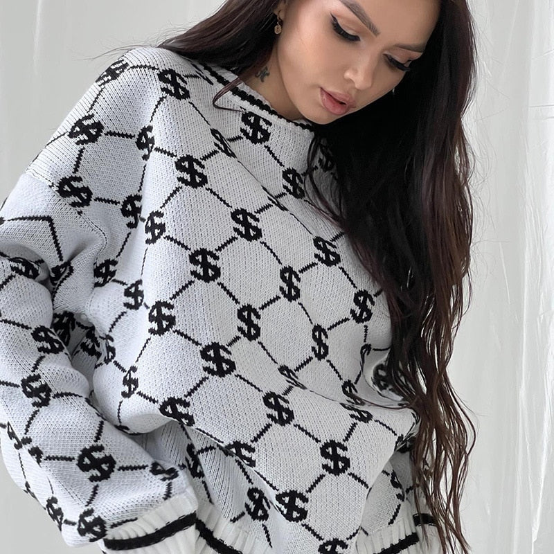 Oversized Monogoram Prints Sweaters - 3 Colors