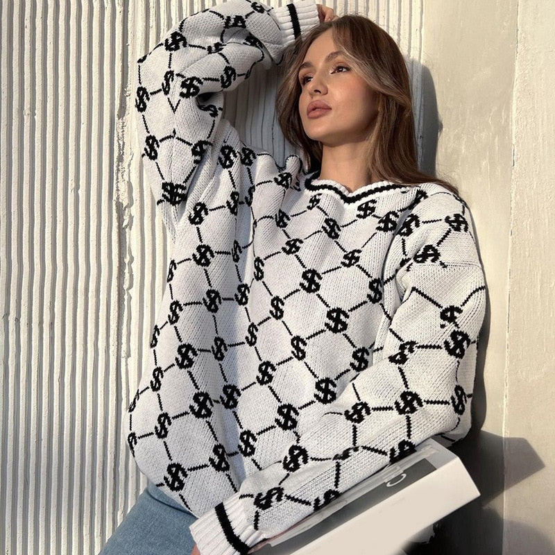 Oversized Monogoram Prints Sweaters - 3 Colors