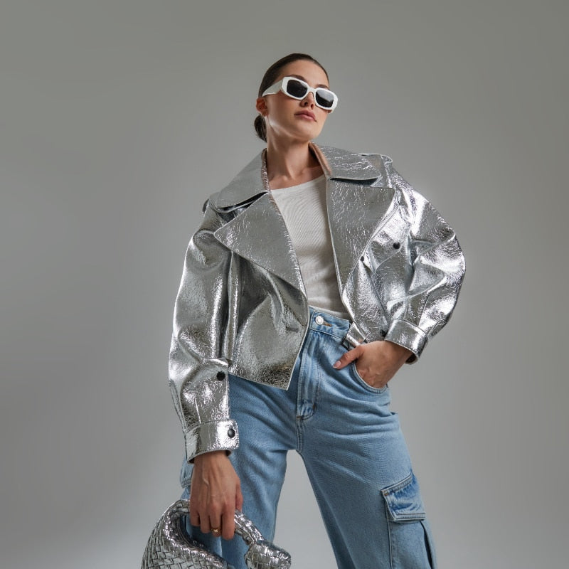 Oversized Silver Biker Jackets