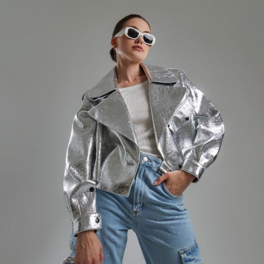 Oversized Silver Biker Jackets
