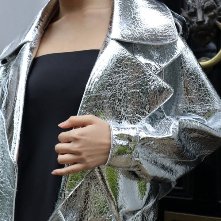 Oversized Silver Biker Jackets