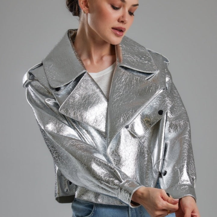 Oversized Silver Biker Jackets