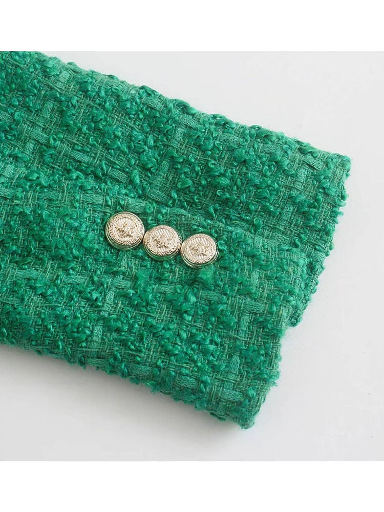 Double Breasted Textures Green Blazer