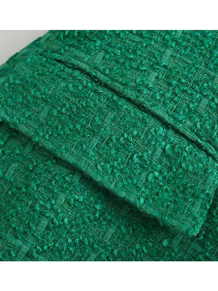 Double Breasted Textures Green Blazer