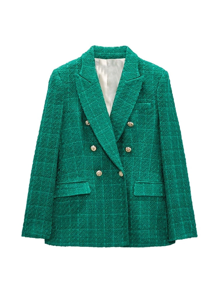 Double Breasted Textures Green Blazer