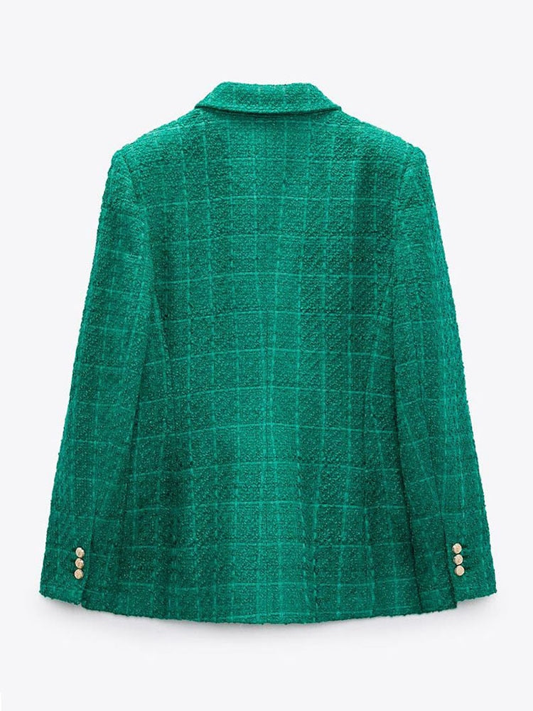 Double Breasted Textures Green Blazer