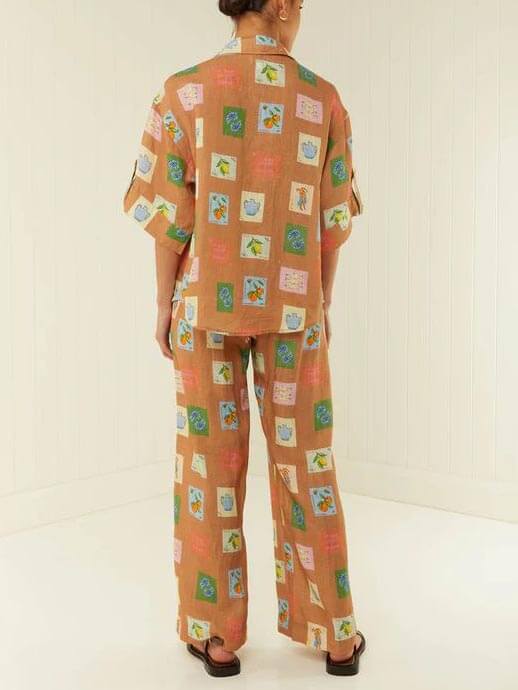 Ethnic Botanical Floral Print Loose Pants Set