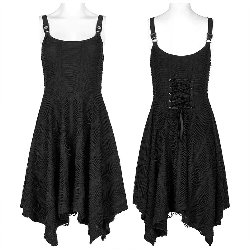 Asymmetric Black Punk Decorative Personality Casual Summer Gothic Dress