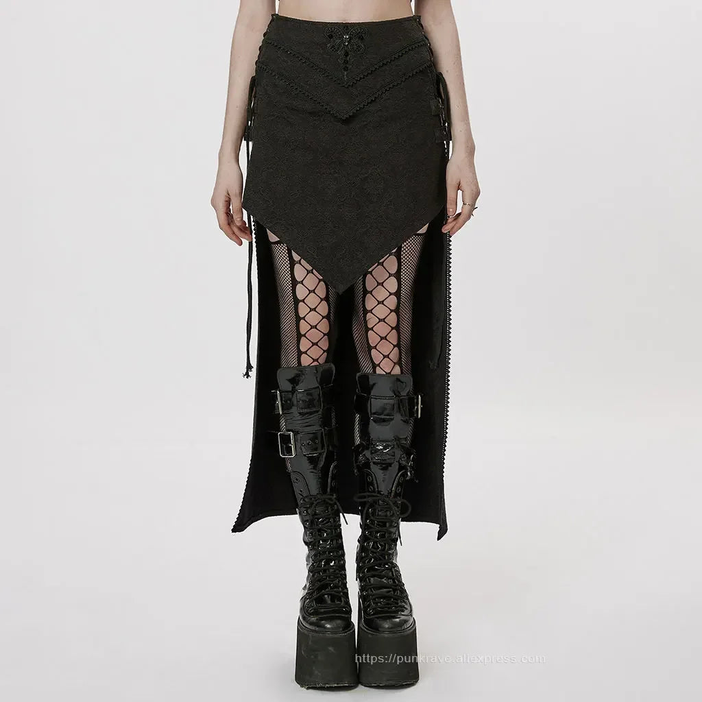Women's Gothic Style A-shaped Design Jacquard Dark Asymmetrical Personality Long Skirt