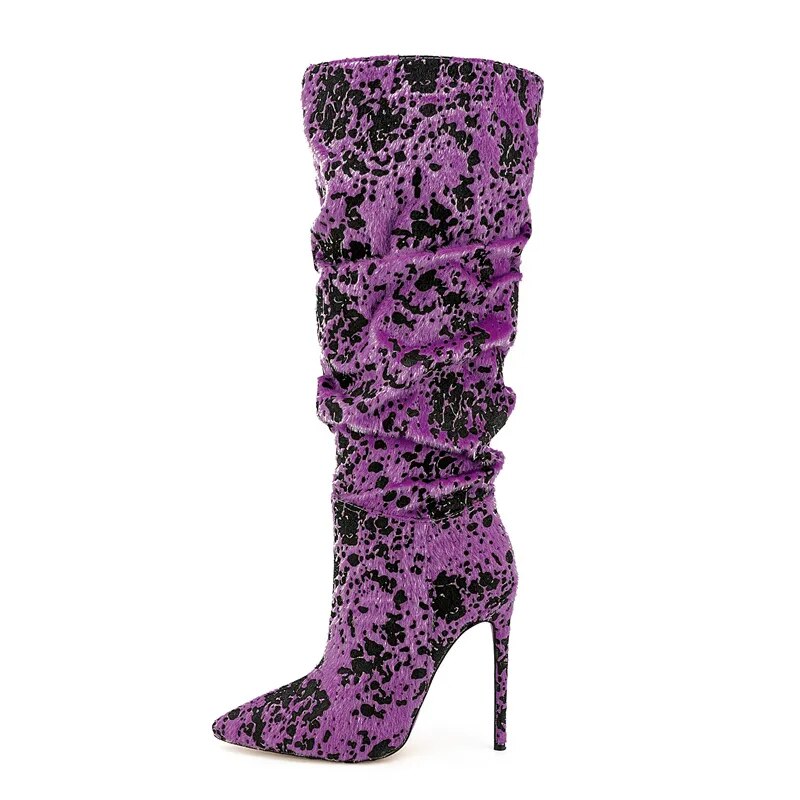 Paint Splash Textured Slouchy Stiletto Boots