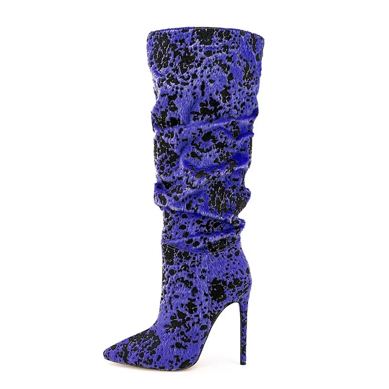 Paint Splash Textured Slouchy Stiletto Boots