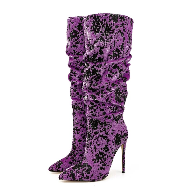 Paint Splash Textured Slouchy Stiletto Boots