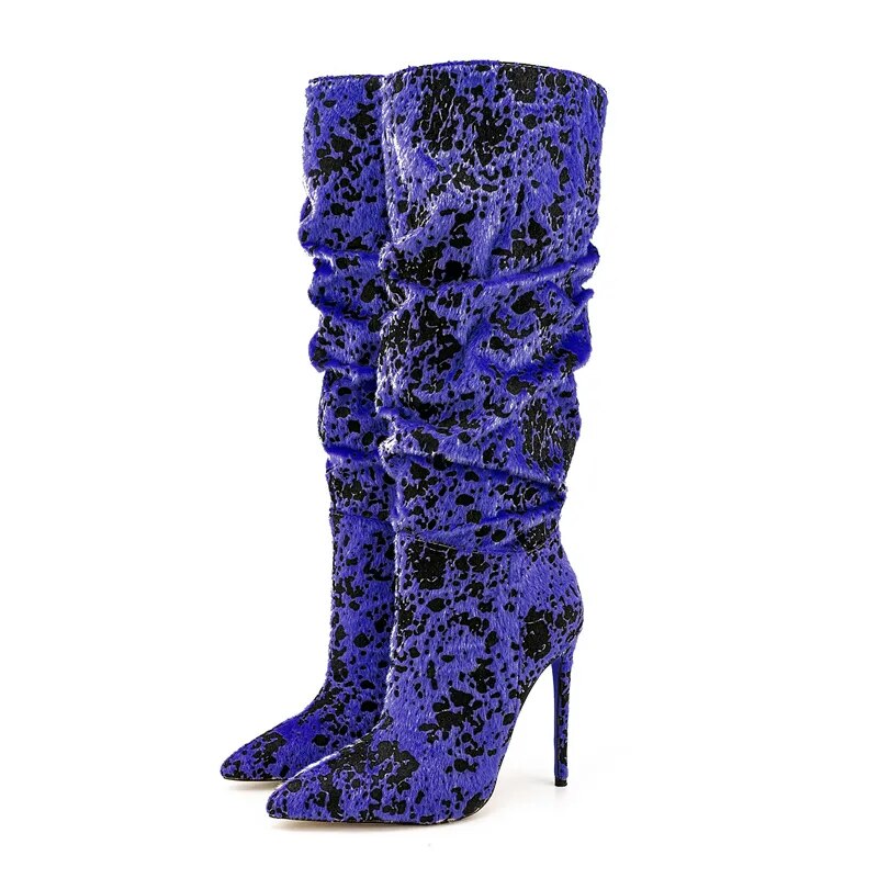 Paint Splash Textured Slouchy Stiletto Boots
