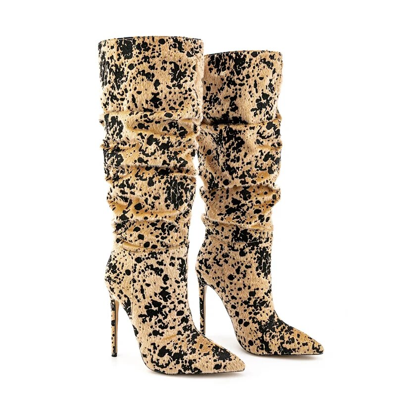 Paint Splash Textured Slouchy Stiletto Boots