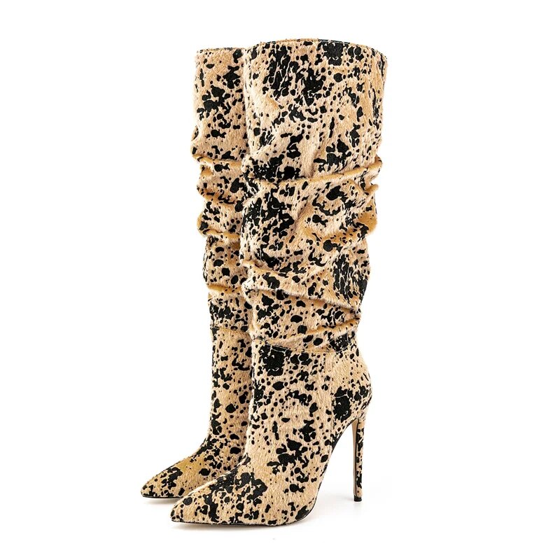 Paint Splash Textured Slouchy Stiletto Boots