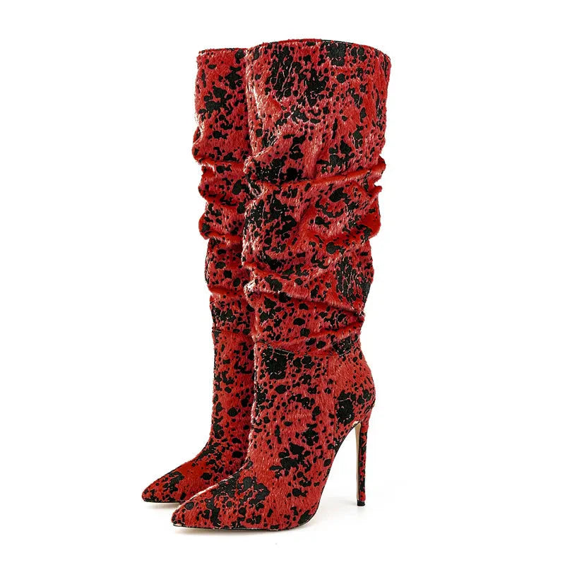 Paint Splash Textured Slouchy Stiletto Boots