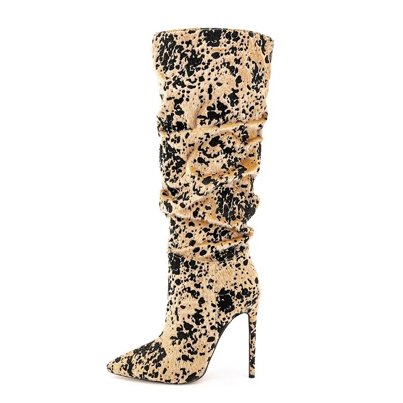 Paint Splash Textured Slouchy Stiletto Boots