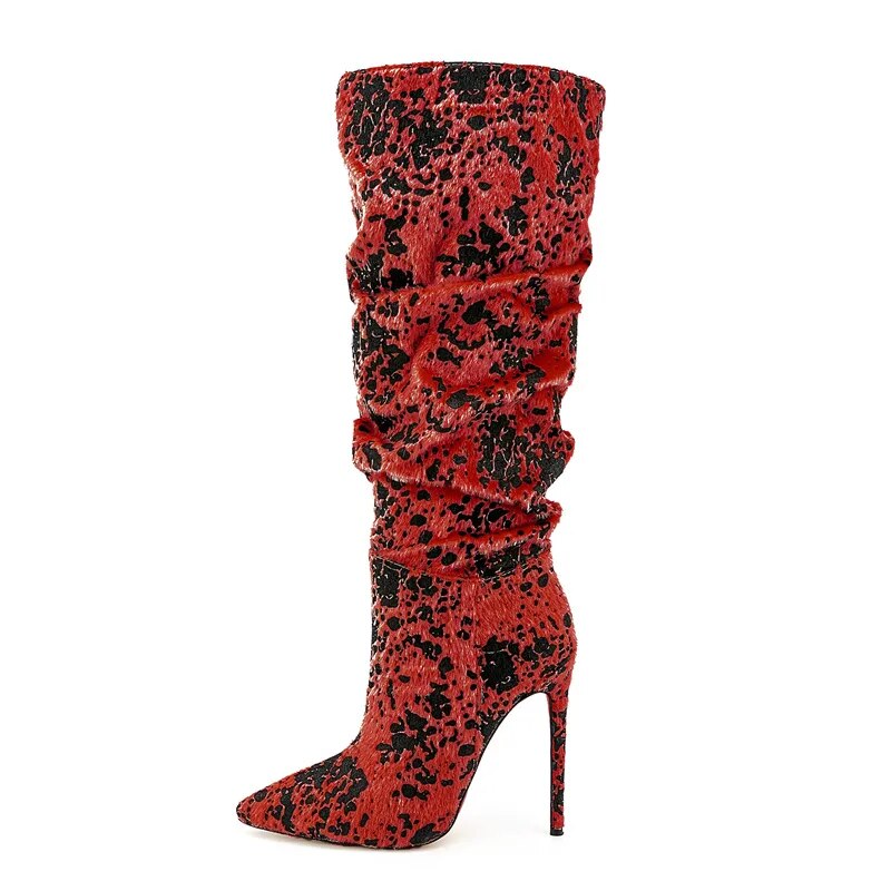 Paint Splash Textured Slouchy Stiletto Boots