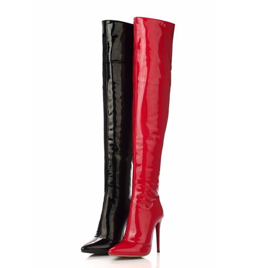 Patent Leather Over the Knee Boots - Red or Black