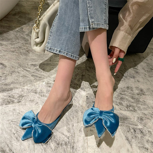 Paye Velvet Bow Tie Kitten Heel Sandals - 3 Colors