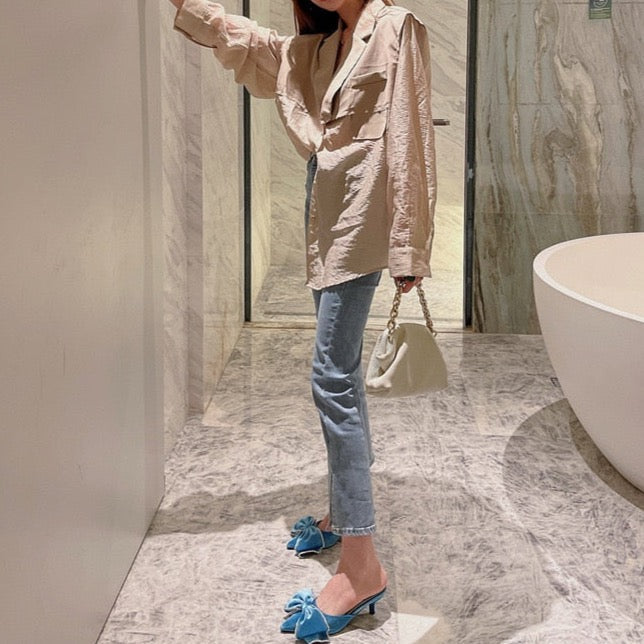 Paye Velvet Bow Tie Kitten Heel Sandals - 3 Colors