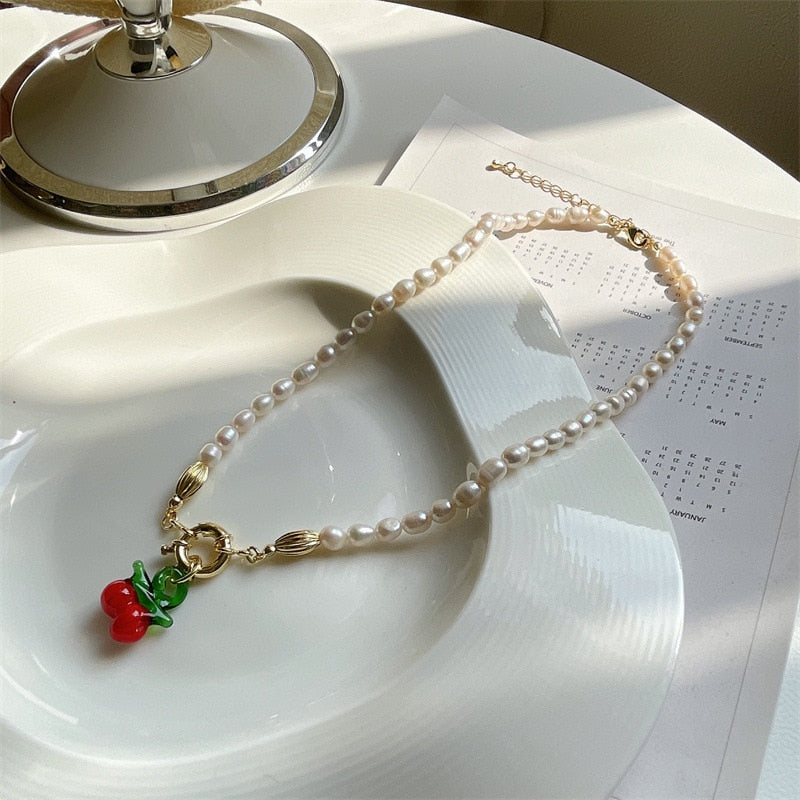 Pearl and Cherry Necklace
