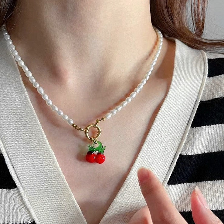 Pearl and Cherry Necklace