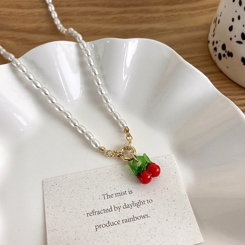 Pearl and Cherry Necklace