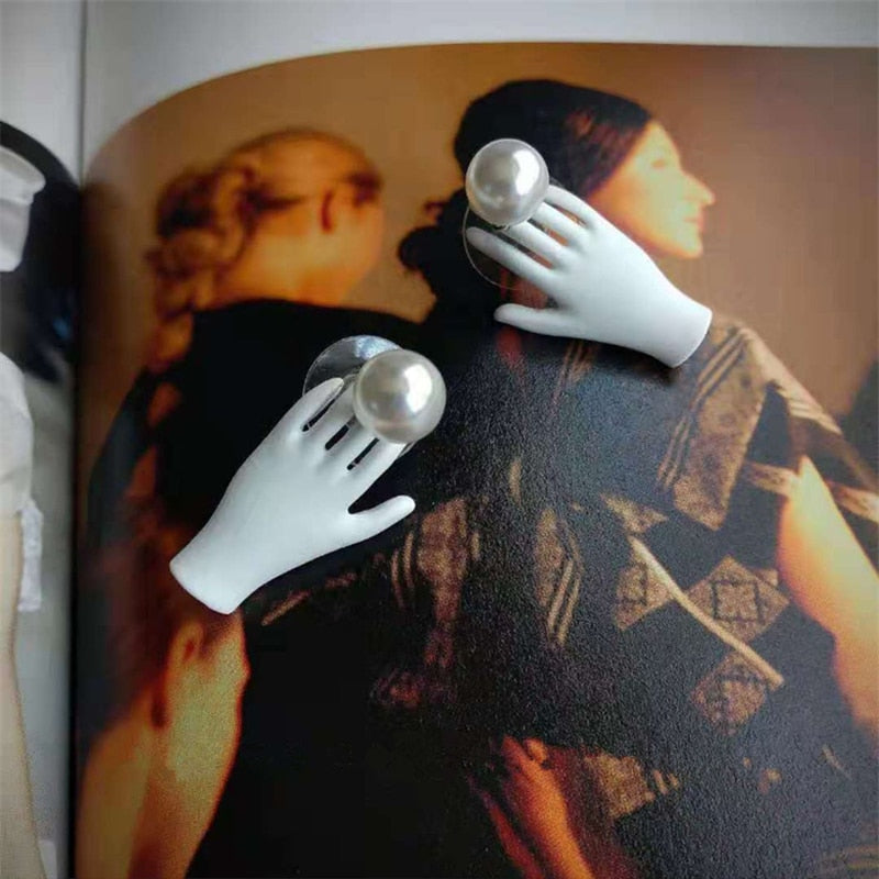 Pearl and Hand Earrings - 3 Colors