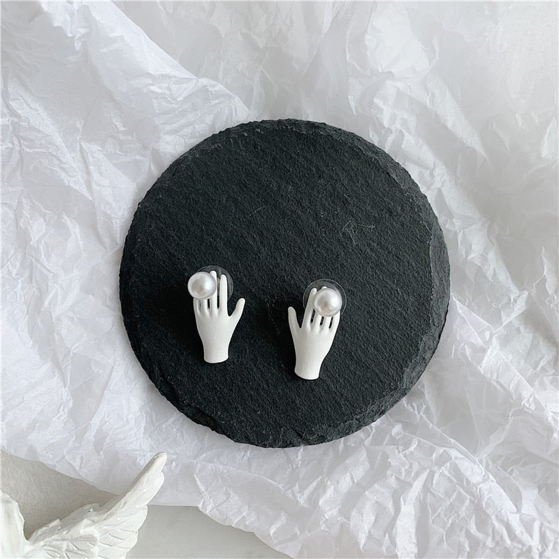 Pearl and Hand Earrings - 3 Colors