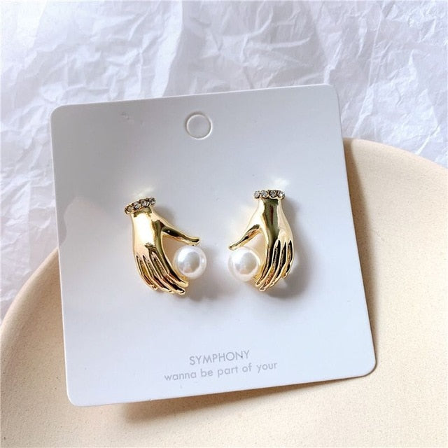 Pearl and Hand Earrings - 3 Colors