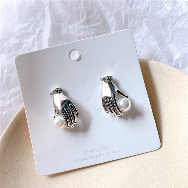 Pearl and Hand Earrings - 3 Colors