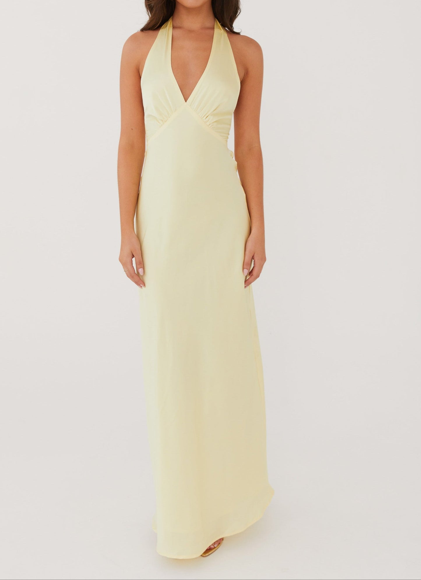 Tersa Heavy Hearted Satin Maxi Dress - Lemon