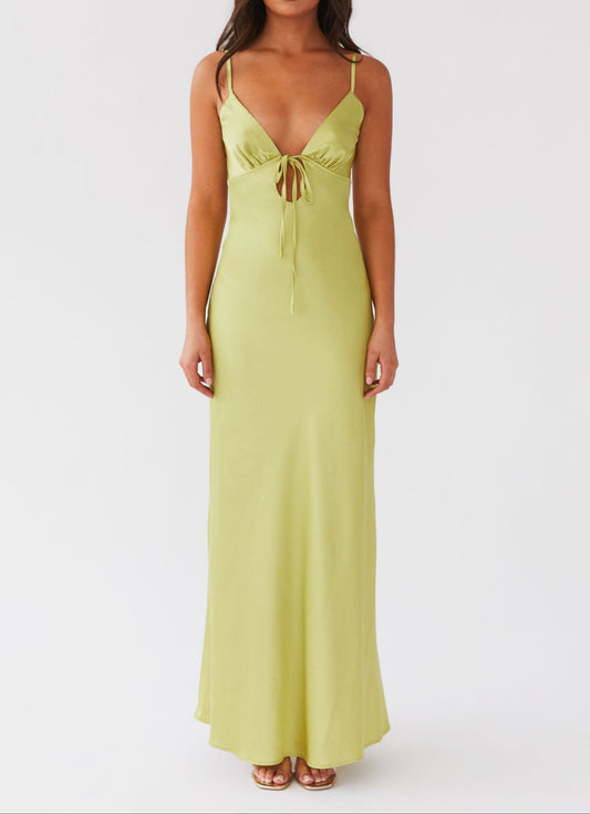 Grazia Flora Satin Maxi Dress - Green Expectations